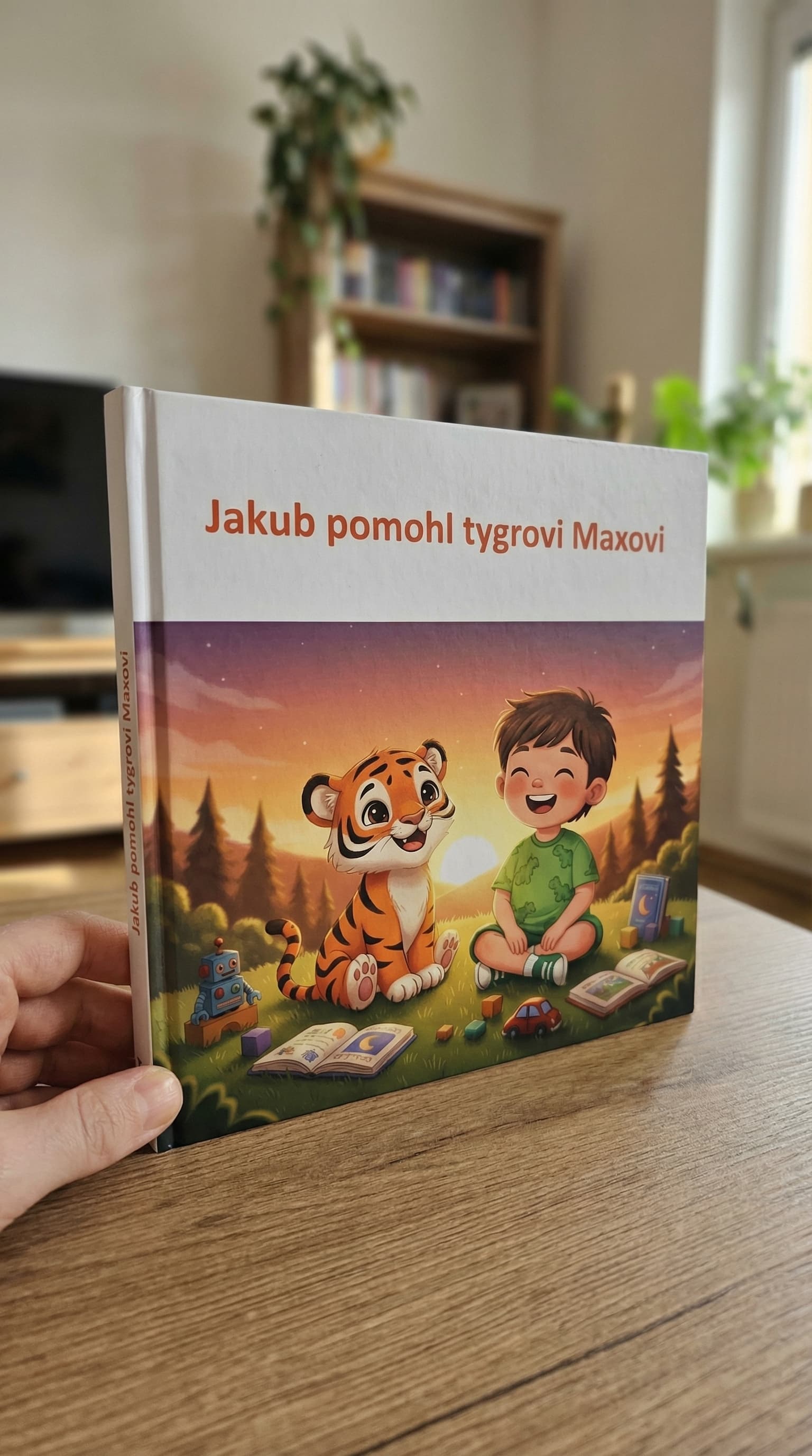 Ilustrace unaveného tygříka a chlapce v zahradě